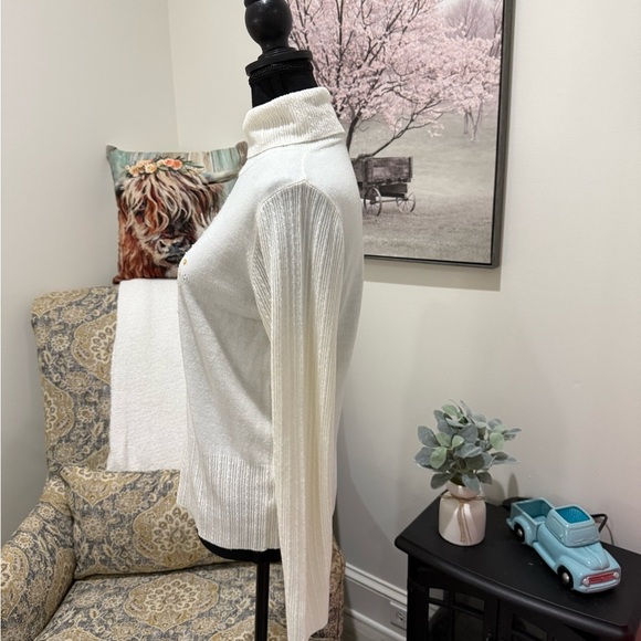Norton McNaughton White Cowl Turtleneck Sweater with Subtle Embellishments - Picture 6 of 6